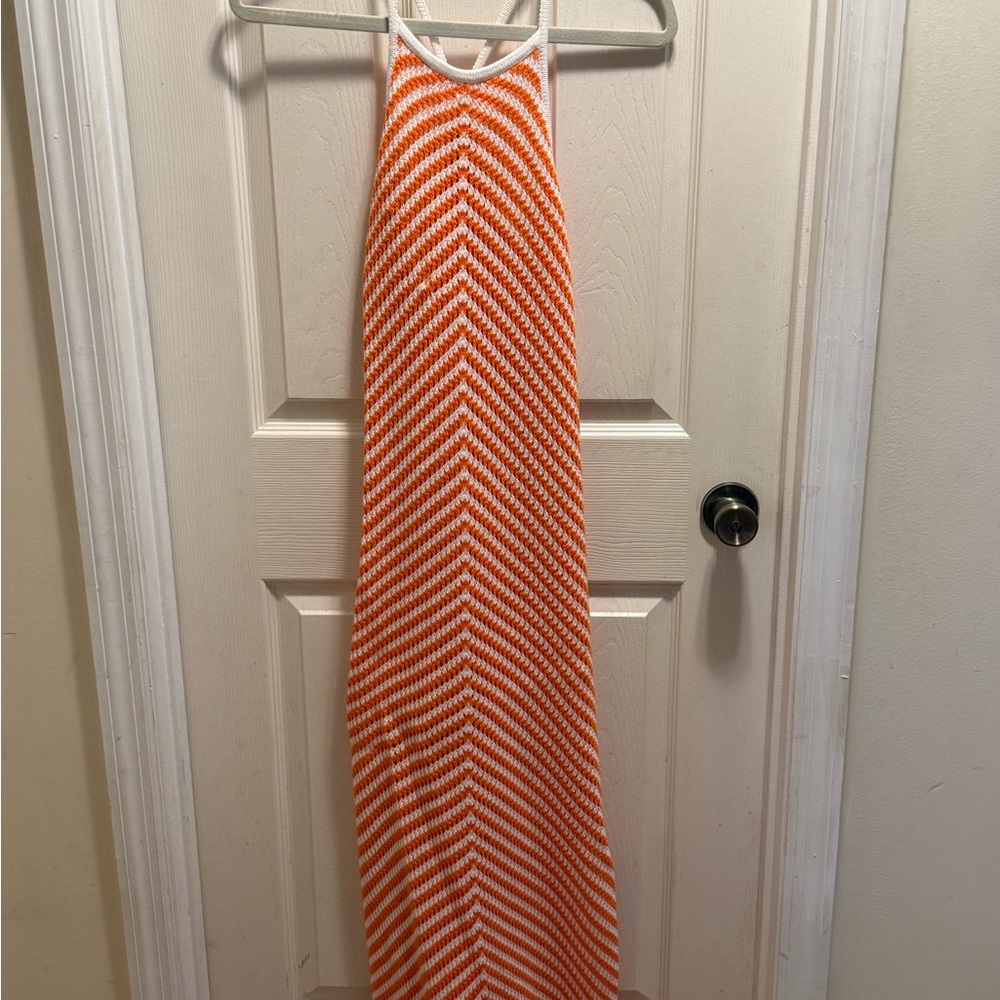 Orange and White Striped Halter Dress